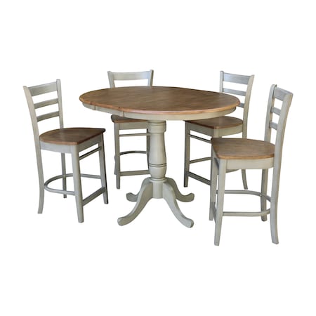 International Concepts Round 36 in Rd Extension Dining Table, 4 Emily Counter Ht Stools, Hickory/Stone, 36 W, 48 L, Wood K41-36RXT-6B-S6172-4
